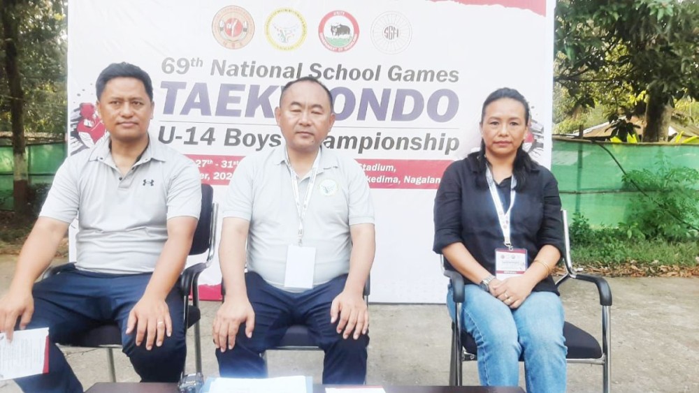 (Left to Right) Technical Director of the championship, Joseph; Director of Youth Resources and Sports, Kethosituo Sekhose; and Joint Director, Youth Resources and Sports at the press conference announcing the hosting of the 69th NSG 2025 Taekwondo Championship for boys under 14. (Morung Photo)